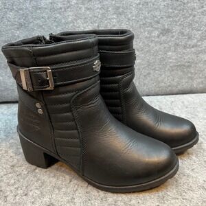 Harley‎ Davidson Womens Black Leather Buckle Motorcycle Ankle Boots Biker 7.5